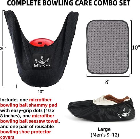 TonGass Bowling Accessory Combo Set, Microfiber Bowling Ball Shammy Pad 10"x8" & Microfiber Bowlings Seesaw Towel & Reusable Bowlings Shoe Protector Cover for Bowlers, Ideal for Travel & Competitions in Saudi Arabia