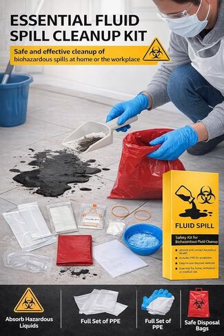Aniasis Fluid Spill Clean-Up Kit – Blood & Bodily Fluid Spill Response Kit with PPE, Absorbent Powder, Biohazard Bag, Scoop & Instructions – for Home, Office, Schools & Healthcare in Saudi Arabia