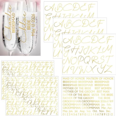 6 أوراق UV DTF CUP WRAP LETTERS للهدايا وصيفات الشرف ، ملصقات رسالة نقل مخصصة ، اسم شارات الفينيل المقاومة للماء للكأس الزجاجي DIY الزفاف دش دش دش (أسود) in Kuwait