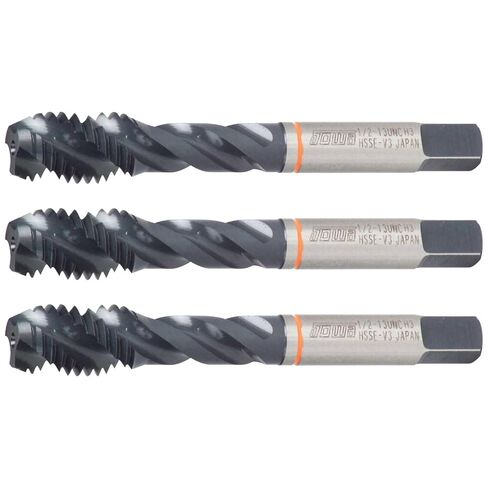 Sowa 3 قطع 1/4 بوصة - 20 UNC صنبور فلوت حلزوني HSSE ‑ V3 حلقة برتقالية - 3 ‑ فلوت صنبور خيط لليد اليمنى من الفولاذ المقاوم للصدأ، لمسة نهائية من أكسيد أسود، الطول الإجمالي 2-1/2 بوصة، فئة خيط H3، حزمة من 3 in Kuwait