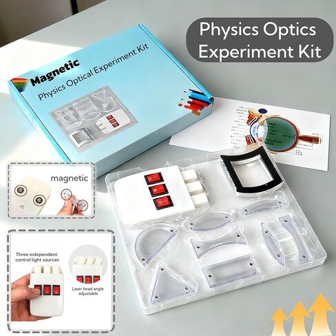 Magnetic Physics Optical Teaching Kit with Adjustable Triple Laser Source, Prisms, Reflectors, Educational Lab Equipment for Light Refraction and Reflection Experiments,Teaching Supplies in Kuwait