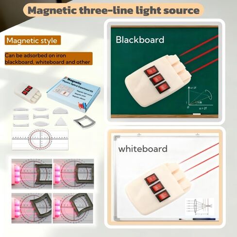 Magnetic Physics Optical Teaching Kit with Adjustable Triple Laser Source, Prisms, Reflectors, Educational Lab Equipment for Light Refraction and Reflection Experiments,Teaching Supplies in Kuwait