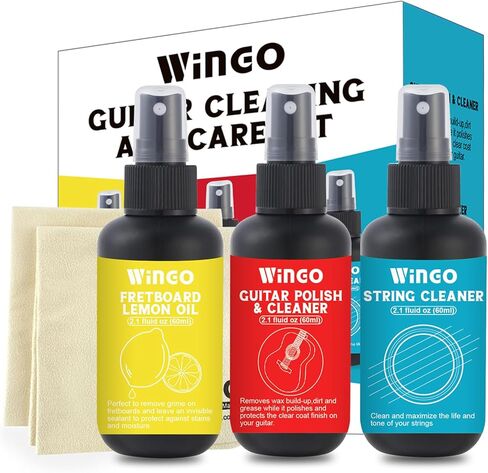 WINGO Guitar Cleaning and Care Kit, Polish and Cleaner, fretboard Lemon oil, Guitar String-cleaner, Cleaning cloth for guitar cleaning and maintenance in Kuwait