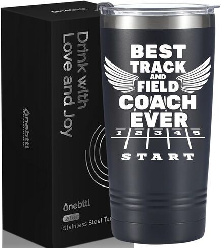 هدايا Onebttl للمسار والميدان لكبار السن والمدربين والرياضيين، كوب معزول من الفولاذ المقاوم للصدأ سعة 20 أونصة، غطاء وقش متضمن - أسود، أفضل مدرب على الإطلاق in Kuwait