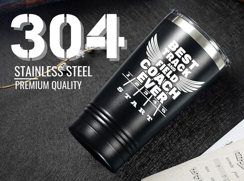 هدايا Onebttl للمسار والميدان لكبار السن والمدربين والرياضيين، كوب معزول من الفولاذ المقاوم للصدأ سعة 20 أونصة، غطاء وقش متضمن - أسود، أفضل مدرب على الإطلاق in Kuwait