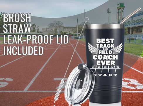 هدايا Onebttl للمسار والميدان لكبار السن والمدربين والرياضيين، كوب معزول من الفولاذ المقاوم للصدأ سعة 20 أونصة، غطاء وقش متضمن - أسود، أفضل مدرب على الإطلاق in Kuwait