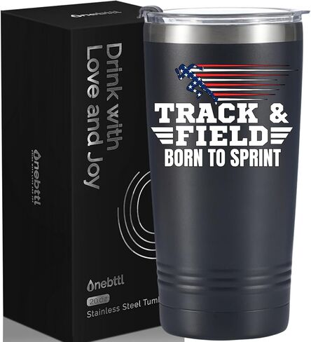 هدايا Onebttl للمسار والميدان لكبار السن والمدربين والرياضيين، كوب معزول من الفولاذ المقاوم للصدأ سعة 20 أونصة، غطاء وقش متضمن - أسود، سبرينت in Kuwait