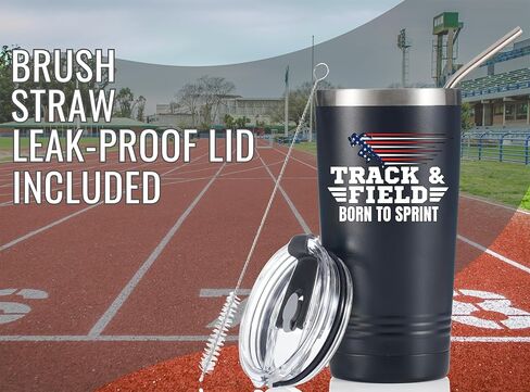 هدايا Onebttl للمسار والميدان لكبار السن والمدربين والرياضيين، كوب معزول من الفولاذ المقاوم للصدأ سعة 20 أونصة، غطاء وقش متضمن - أسود، سبرينت in Kuwait