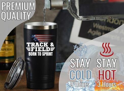 هدايا Onebttl للمسار والميدان لكبار السن والمدربين والرياضيين، كوب معزول من الفولاذ المقاوم للصدأ سعة 20 أونصة، غطاء وقش متضمن - أسود، سبرينت in Kuwait