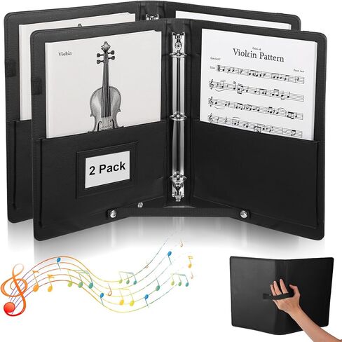 2 Pack Sheet Music Folder 3 Ring Black - 13" x 9.8", Large PU Leather Choir Folder with Hand Strap and Internal Retention Strap for Piano, Choral, Musician & Stage Performance in Kuwait