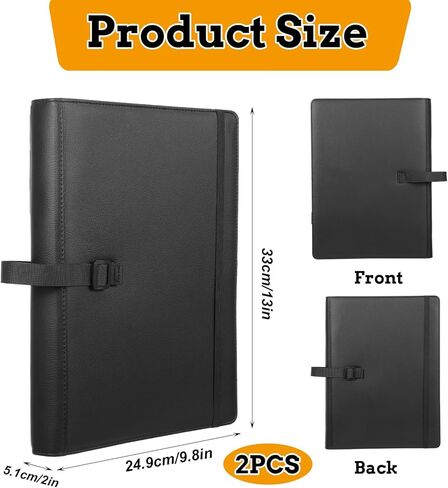 2 Pack Sheet Music Folder 3 Ring Black - 13" x 9.8", Large PU Leather Choir Folder with Hand Strap and Internal Retention Strap for Piano, Choral, Musician & Stage Performance in Kuwait