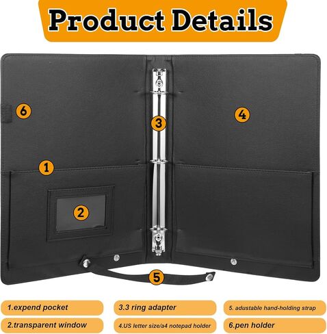 2 Pack Sheet Music Folder 3 Ring Black - 13" x 9.8", Large PU Leather Choir Folder with Hand Strap and Internal Retention Strap for Piano, Choral, Musician & Stage Performance in Kuwait