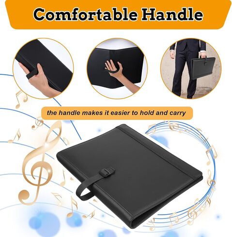 2 Pack Sheet Music Folder 3 Ring Black - 13" x 9.8", Large PU Leather Choir Folder with Hand Strap and Internal Retention Strap for Piano, Choral, Musician & Stage Performance in Kuwait