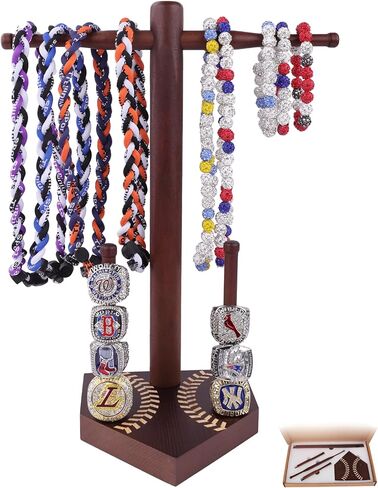 Baseball and Softball Jewelry Organizer - Wooden Display Holder for Championship Rings & Drip Necklaces, All-in-One Sports Ring Holder, Perfect Display Gift for Athletes and Fans(brown) in Kuwait