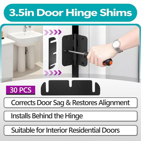 30 Pcs 3.5 Inch Door Hinge Shims for Door Hinge Repair, Trimmable Door Hinge Adjustment Shims, Interior Door Shim for Door Alignment Fix(Black) in Saudi Arabia
