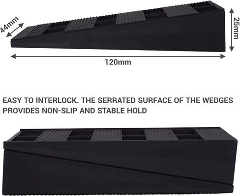 (Pack of 4) Black Plastic Rib Wedges 4.72" x 1.73" x 0.98" (120 x 44 x 25 mm) for Levelling Spacing Wedges Interlocking Wedges in Kuwait