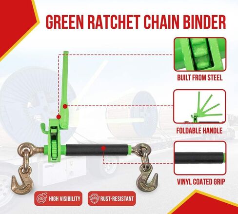 Mytee Products 4 Pack Chain Load Binder Kit - 5/16"-3/8" Quick Ratchet Folding Load Binder with Grab Hook 7,100 lbs WLL & 4 Pack 5/16"x20' G70 Transport Tow Chain 4,700 lbs WLL, Tie Down for Hauling in Kuwait