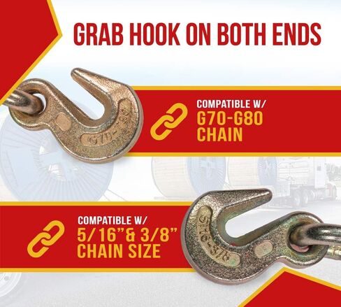 Mytee Products 4 Pack Chain Load Binder Kit - 5/16"-3/8" Quick Ratchet Folding Load Binder with Grab Hook 7,100 lbs WLL & 4 Pack 5/16"x20' G70 Transport Tow Chain 4,700 lbs WLL, Tie Down for Hauling in Kuwait