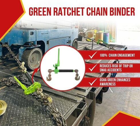 Mytee Products 4 Pack Chain Load Binder Kit - 5/16"-3/8" Quick Ratchet Folding Load Binder with Grab Hook 7,100 lbs WLL & 4 Pack 5/16"x20' G70 Transport Tow Chain 4,700 lbs WLL, Tie Down for Hauling in Kuwait