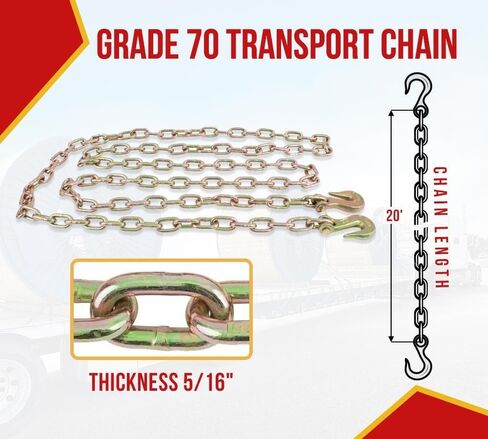 Mytee Products 4 Pack Chain Load Binder Kit - 5/16"-3/8" Quick Ratchet Folding Load Binder with Grab Hook 7,100 lbs WLL & 4 Pack 5/16"x20' G70 Transport Tow Chain 4,700 lbs WLL, Tie Down for Hauling in Kuwait
