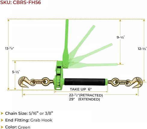 Mytee Products 4 Pack Chain Load Binder Kit - 5/16"-3/8" Quick Ratchet Folding Load Binder with Grab Hook 7,100 lbs WLL & 4 Pack 5/16"x20' G70 Transport Tow Chain 4,700 lbs WLL, Tie Down for Hauling in Kuwait