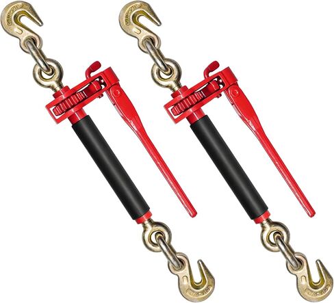 2 حزمة 5/16 "- 3/8" الثقيلة للطي مقبض سلسلة السقاطة الموثق تحميل الموثق مع خطافات انتزاع 7100 رطل WLL | مجلدات السلسلة لربط مقطورة الشاحنة المسطحة in Kuwait