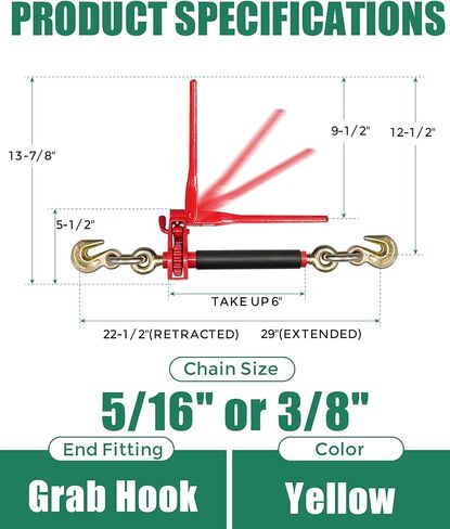 2 حزمة 5/16 "- 3/8" الثقيلة للطي مقبض سلسلة السقاطة الموثق تحميل الموثق مع خطافات انتزاع 7100 رطل WLL | مجلدات السلسلة لربط مقطورة الشاحنة المسطحة in Kuwait