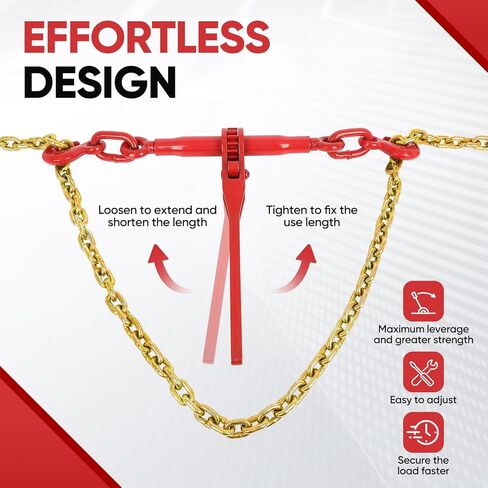 Dollate 2Pack 1/2" to 3/8" Ratchet Chain Load Binder with 3/8"x10FT G80 Heavy Duty Chain, Chain Binder with 9200 Lbs WLL and Chain with 5400 Lbs WLL, Chain Binder and Transport Chain for Tie Down in Kuwait