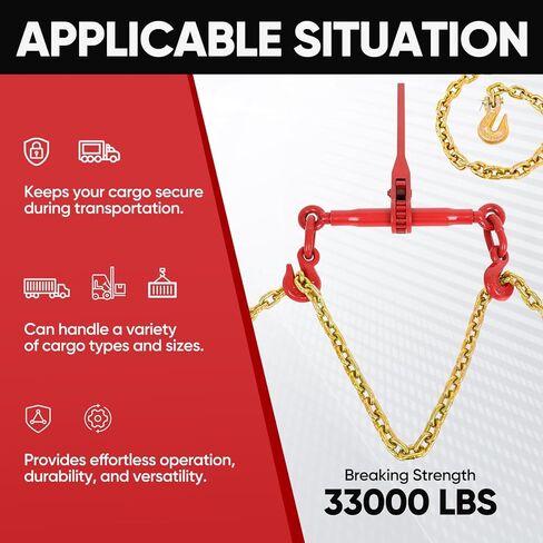 Dollate 2Pack 1/2" to 3/8" Ratchet Chain Load Binder with 3/8"x10FT G80 Heavy Duty Chain, Chain Binder with 9200 Lbs WLL and Chain with 5400 Lbs WLL, Chain Binder and Transport Chain for Tie Down in Kuwait
