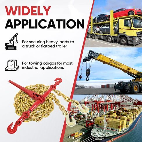 Dollate 2Pack 1/2" to 3/8" Ratchet Chain Load Binder with 3/8"x10FT G80 Heavy Duty Chain, Chain Binder with 9200 Lbs WLL and Chain with 5400 Lbs WLL, Chain Binder and Transport Chain for Tie Down in Kuwait