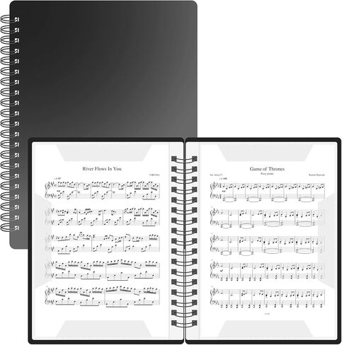 Sheet Music Folder, 20 Sleeves Spiral Music Binder for 40 Pages, Writeable 2-Sided Sheet Music Organizer, Lay Flat Design for Piano, Choir, Band, Letter Size 8.5 x 11, Black in Kuwait