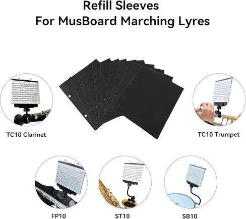 10 Pack Refill Sheets for MusBoard Marching Lyres, Compatible with TC10, FP10, ST10, SB10, Waterproof Black Plastic Music Page Inserts for Marching Band Instruments in Saudi Arabia
