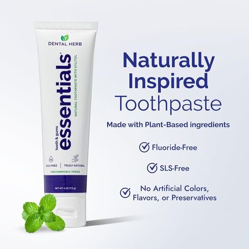 Essentials Fluoride-Free Toothpaste, Plant-Based Daily Toothpaste for Fresh Breath, SLS-Free, Clean Ingredients, 4 oz, by Dental Herb Company in Kuwait