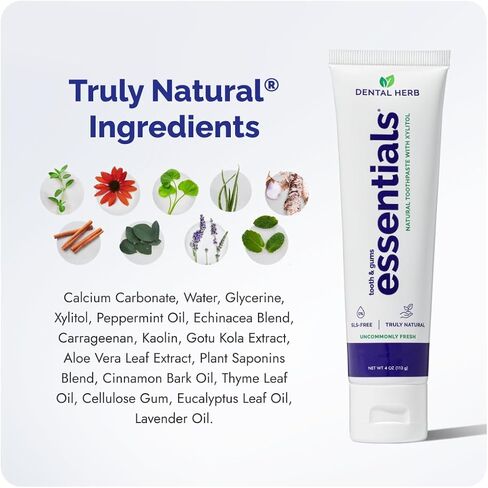 Essentials Fluoride-Free Toothpaste, Plant-Based Daily Toothpaste for Fresh Breath, SLS-Free, Clean Ingredients, 4 oz, by Dental Herb Company in Kuwait