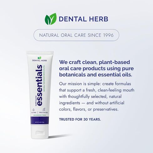Essentials Fluoride-Free Toothpaste, Plant-Based Daily Toothpaste for Fresh Breath, SLS-Free, Clean Ingredients, 4 oz, by Dental Herb Company in Kuwait