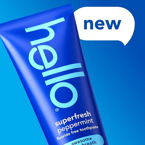 Hello Superfresh Natural Peppermint Fluoride Free Toothpaste, 5 Oz, Minty Bad Breath Toothpaste, Cool and Refreshing, SLS Free, Vegan, Helps Whiten Teeth by Removing Surface Stains (3 Pack) in Kuwait