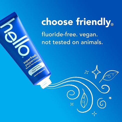 Hello Superfresh Natural Peppermint Fluoride Free Toothpaste, 5 Oz, Minty Bad Breath Toothpaste, Cool and Refreshing, SLS Free, Vegan, Helps Whiten Teeth by Removing Surface Stains (3 Pack) in Kuwait