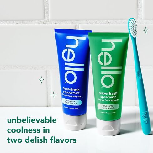 Hello Superfresh Natural Peppermint Fluoride Free Toothpaste, 5 Oz, Minty Bad Breath Toothpaste, Cool and Refreshing, SLS Free, Vegan, Helps Whiten Teeth by Removing Surface Stains (3 Pack) in Kuwait