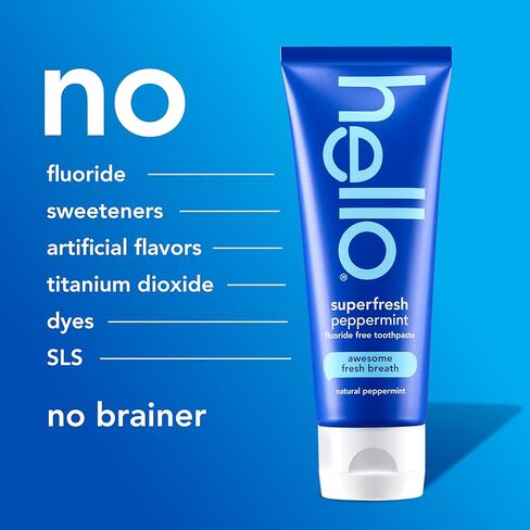 Hello Superfresh Natural Peppermint Fluoride Free Toothpaste, 5 Oz, Minty Bad Breath Toothpaste, Cool and Refreshing, SLS Free, Vegan, Helps Whiten Teeth by Removing Surface Stains (3 Pack) in Kuwait