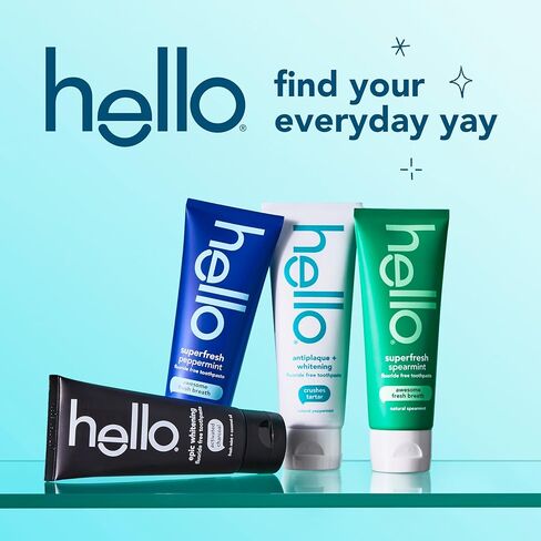 Hello Superfresh Natural Peppermint Fluoride Free Toothpaste, 5 Oz, Minty Bad Breath Toothpaste, Cool and Refreshing, SLS Free, Vegan, Helps Whiten Teeth by Removing Surface Stains (3 Pack) in Kuwait