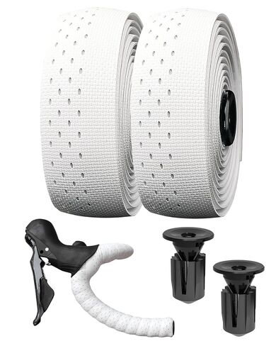 شريط مقود الدراجة لدراجة الطريق، شريط مقود الدراجة EVA مع سطح من السيليكون، شريط قبضة الدراجة غير قابل للانزلاق ممتص للصدمات، مقاوم للبقع، مع مقابس شريط الألومنيوم (مجموعة من 2، أسود) in Kuwait