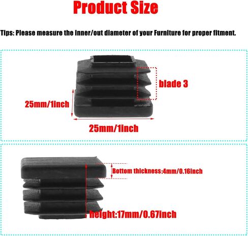 50 Pack 1 Inch Square Black Plastic Plug,Pipe Tubing End Cap,Plastic Plugs,Insert End Caps for 1" Outside Diameter Square Metal Tube, Chair Legs, Fence in Kuwait