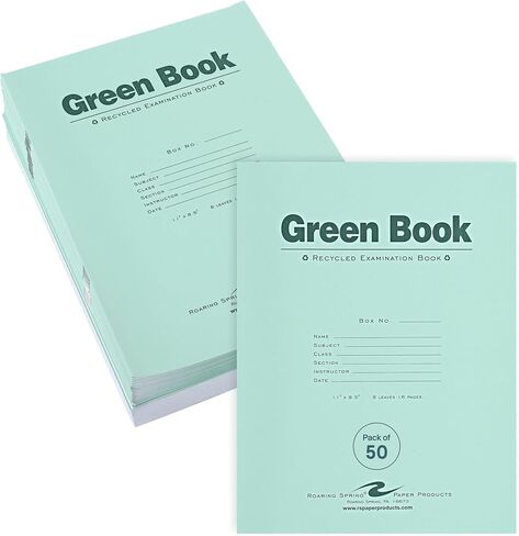 ROARING SPRING Recycled Green Exam Book, 8 Sheets/16 Pages, 11" x 8.5", Wide Ruled with Margin, Pack of 50 in Kuwait