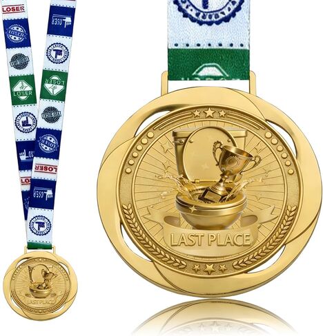 Gold Toilet Seat Last Place Medal - 3.34 Inch Loser Medal, Toilet Medal with TP Loser Neckband, Last Place Loser Trophy Prize Gift for Tournaments, School Competitions, Sports Events Teams in Kuwait