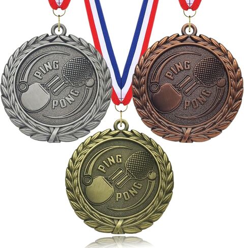 Table Tennis Medals， 3 Pack Gold Silver Bronze, 2 Inch Zinc Alloy Medals with Antique Finish & Red White Blue Ribbons for Ping Pong Tournaments, Awards Ceremony, Sports Prizes in Kuwait
