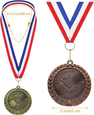 Table Tennis Medals， 3 Pack Gold Silver Bronze, 2 Inch Zinc Alloy Medals with Antique Finish & Red White Blue Ribbons for Ping Pong Tournaments, Awards Ceremony, Sports Prizes in Kuwait