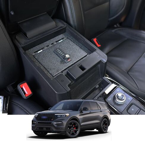 KEREN Center Console Gun Safe - Console Gun Vault Compatible with Ford Explorer 2020-2025, High Security Armrest Lock Box with Fingerprint Lock with Key in Saudi Arabia