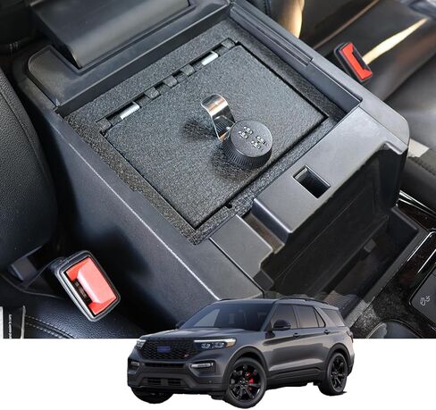 Keren Center Console Gun Safe - Console Gun Vault متوافق مع Ford Explorer 2020-2025 ، مربع قفل مسند الأمن العالي مع قفل بصمة مع مفتاح in Saudi Arabia