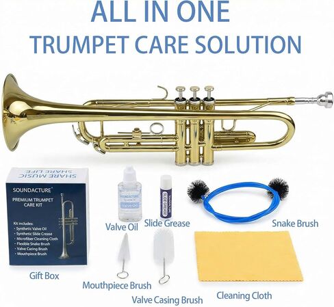 مجموعة تنظيف البوق - مجموعة تنظيف كاملة للعناية بالبوق مع زيت الصمام، وشحم منزلق، وفرش وقماش لفرقة طلاب العناية بالآلات in Kuwait