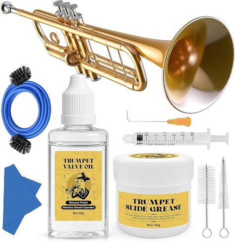 Trumpet Cleaning Kit, Trumpet Care Kit (Valve Oil, Slide Grease, Mouthpiece Brush, Bore Brushe, Piston Brush, Microfiber Cloth, Jnjector and Bent Tube Needle), Maintain Trumpet and Sound Quality in Kuwait